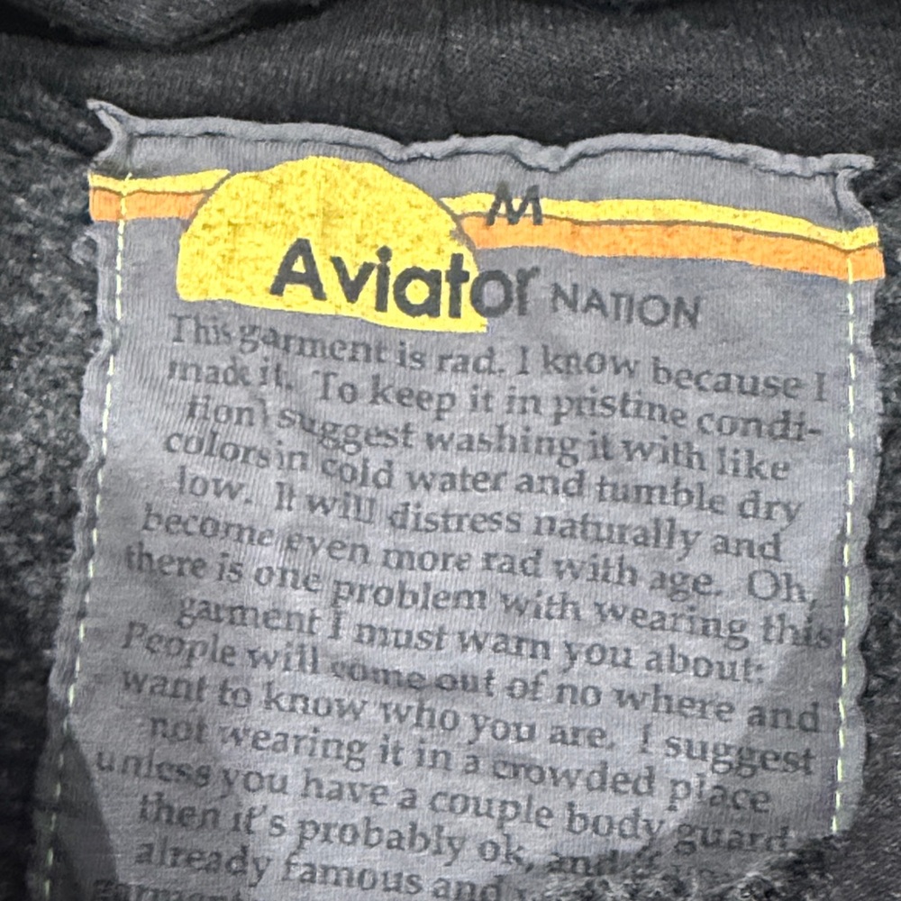 Aviator Nation Black Zip Hoodie with Orange Pink Purple Stripe & Logo - Picture 2 of 3